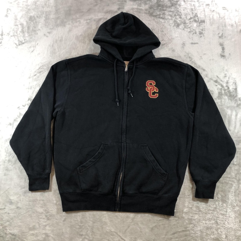 USC Trojans Hoodie Mens Small Black NCAA Football Team Trojan Zip Sweatshirt